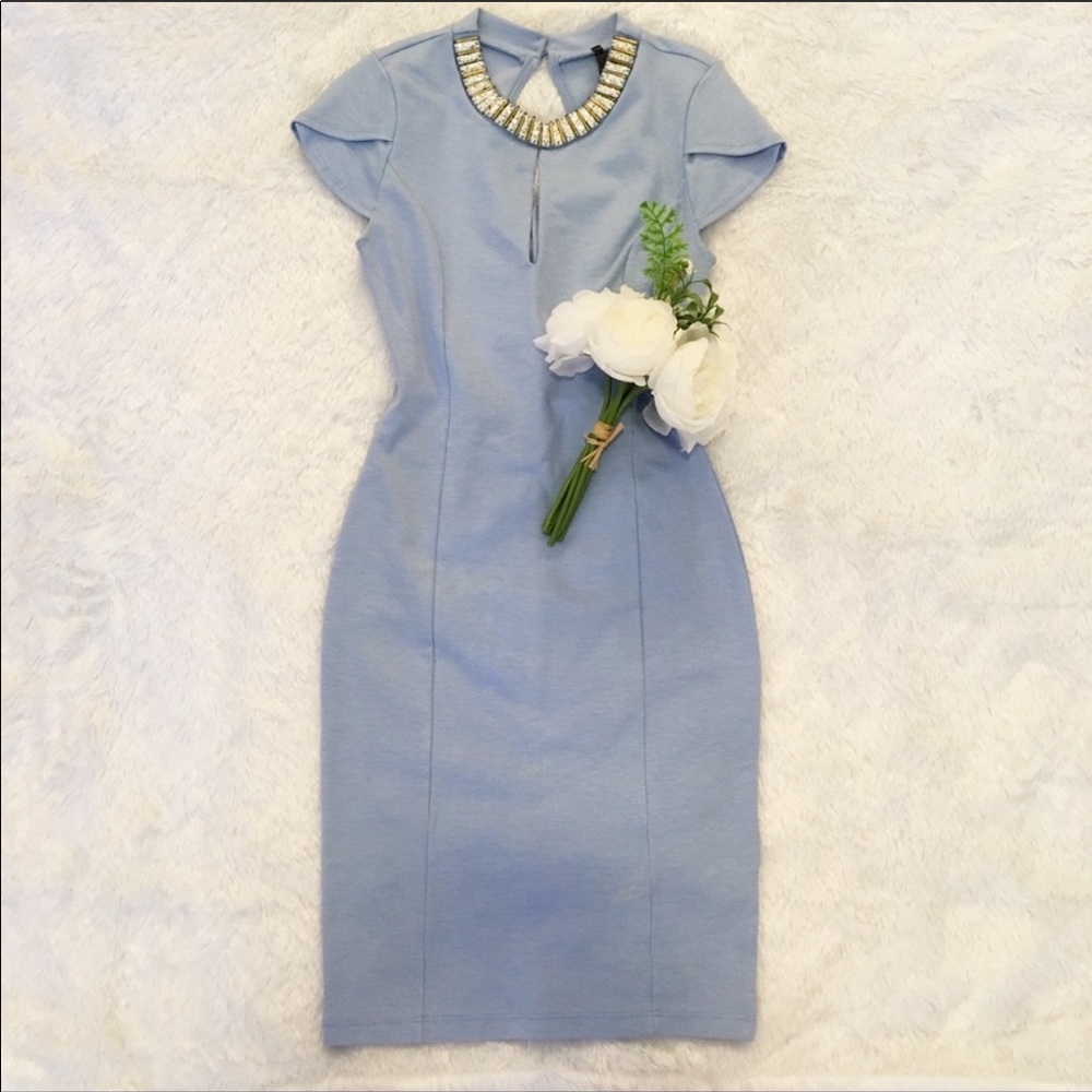 Jeweled Bodycon Dress (Light Blue)